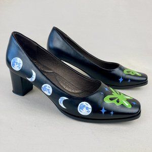 Luna Moth Hand Painted Pumps with Moon Phases, Pierre Dumas Flexibles